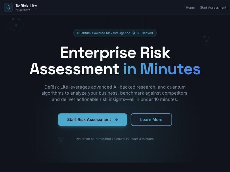 DeRiskLite home screen framing risk as a portfolio of interacting mitigation decisions
